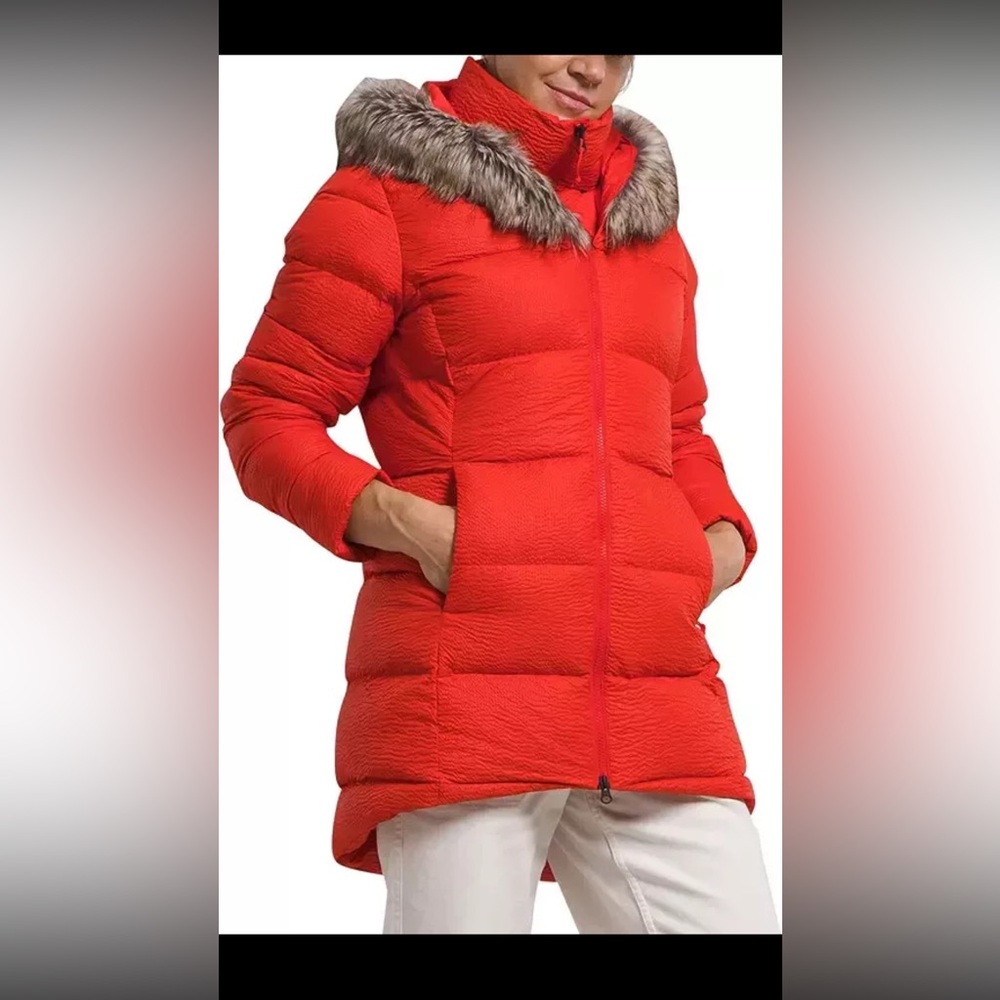 THE NORTH FACE WOMENS DREAMER PARKINA JACKET FIERY RED NWT FAUX FUR